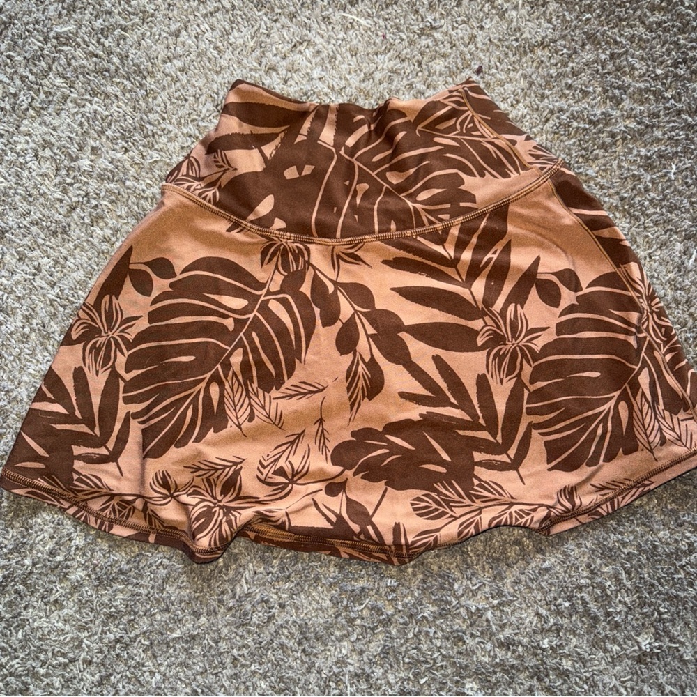 Brown Leaf Print Women's Skirt offline Xs